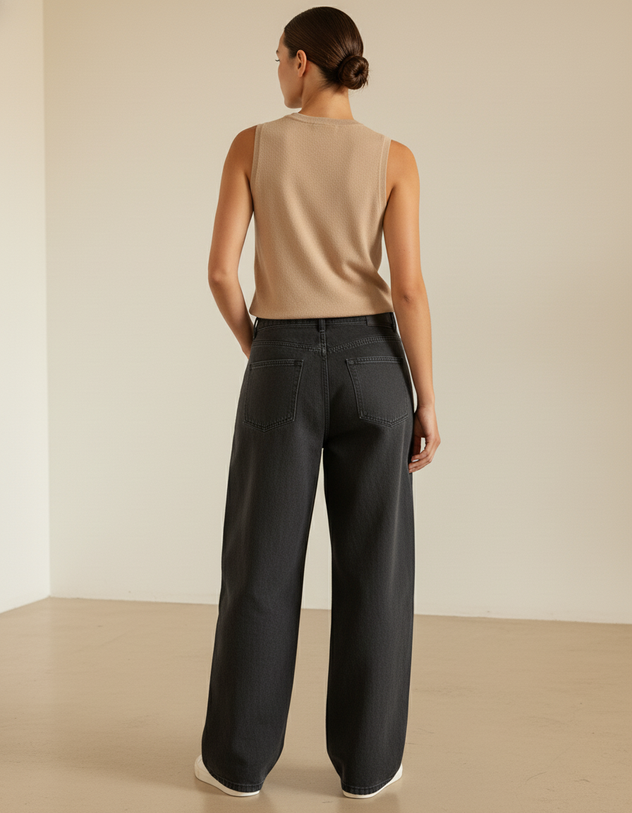 Pantalon Baggy Noir Ample Décontracté Femme Denim - Jean - vue 2