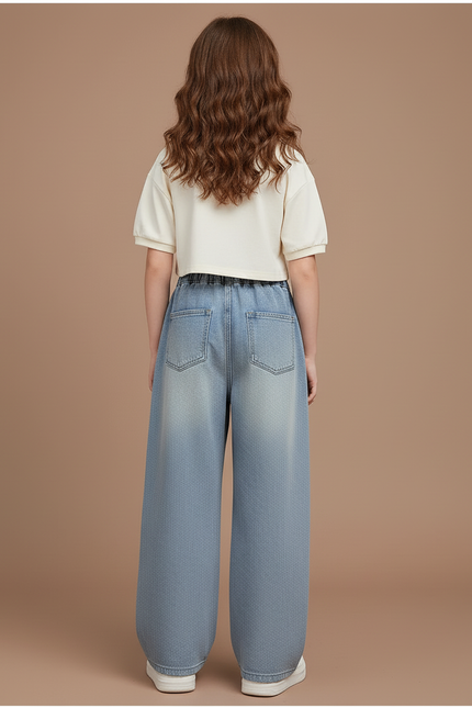 Pantalon Baggy Bleu Jean Papillons Ample Coton Fille - vue 2