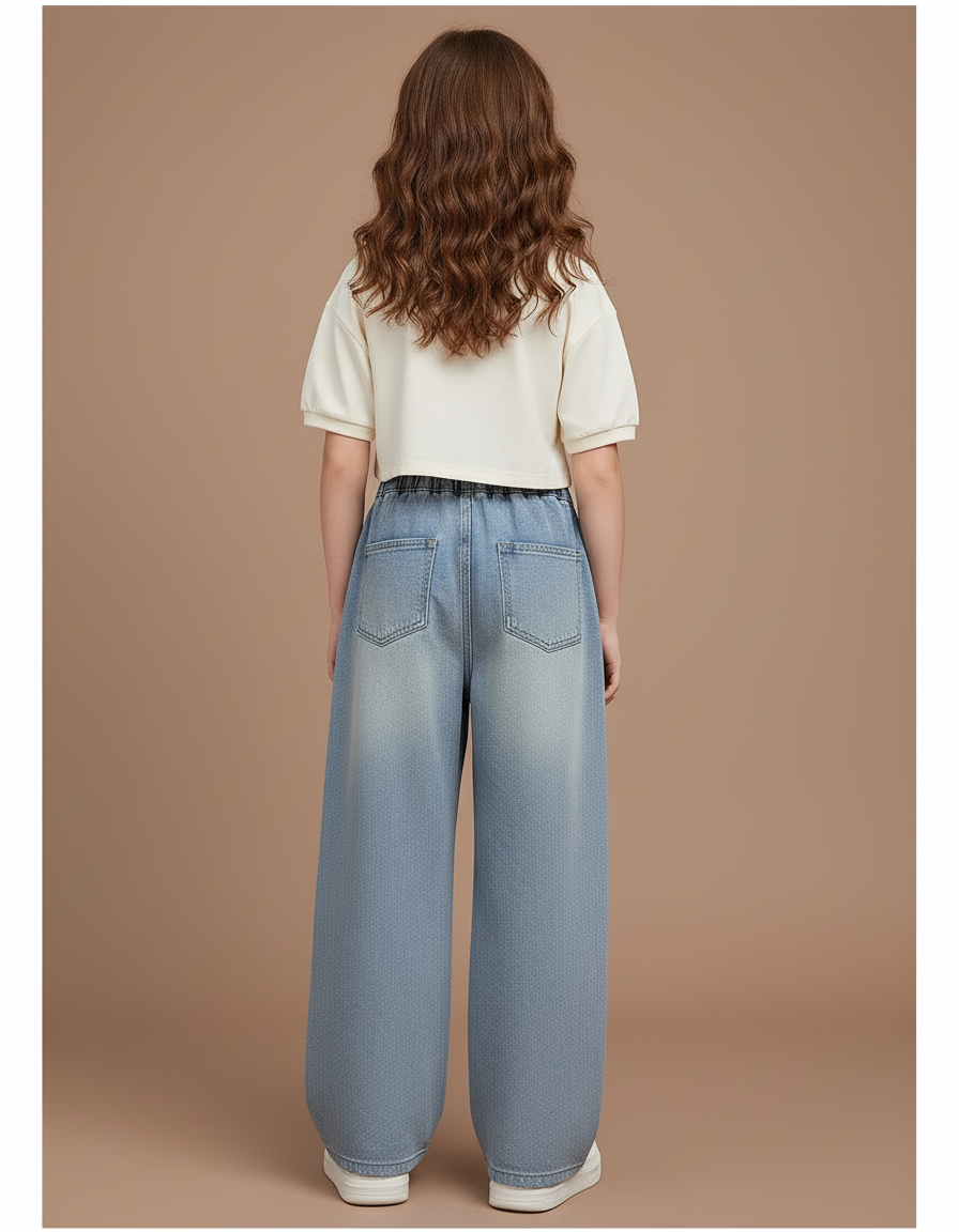 Pantalon Baggy Bleu Jean Papillons Ample Coton Fille - vue 2