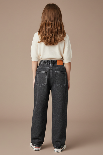 Pantalon Baggy Noir Denim Ample Couture Apparente Fille - Jean - vue 2