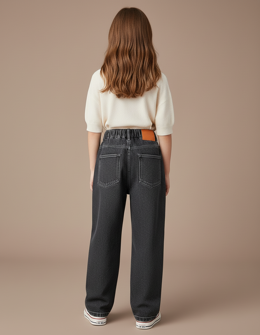 Pantalon Baggy Noir Denim Ample Couture Apparente Fille - Jean - vue 2