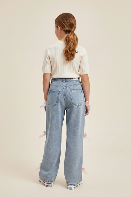 Pantalon Baggy Jean Bleu Clair Ample Nœuds Fille - vue 2