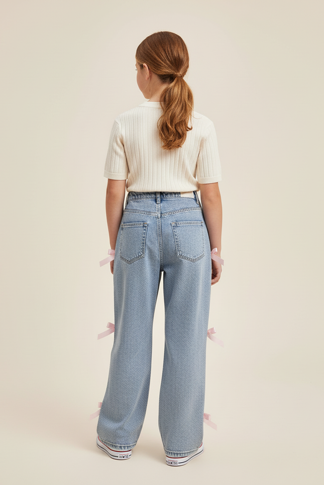 Pantalon Baggy Jean Bleu Clair Ample Nœuds Fille - vue 2