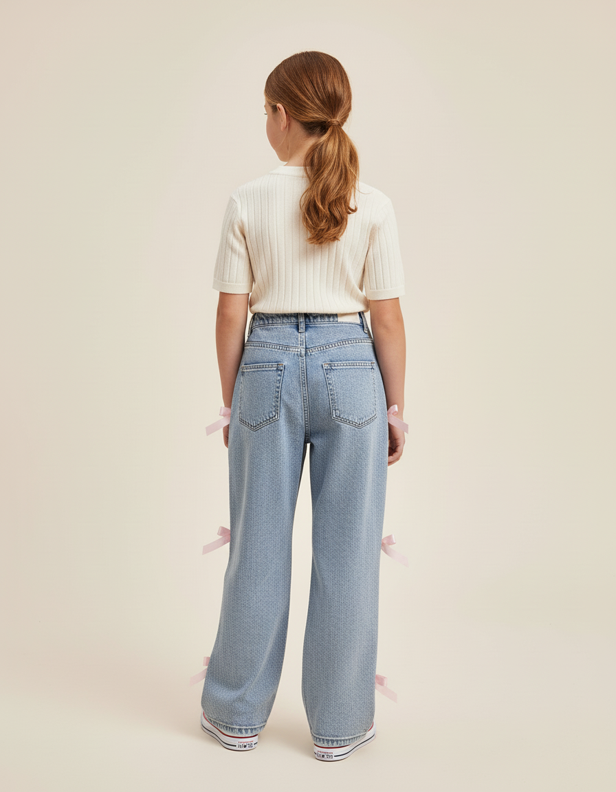 Pantalon Baggy Jean Bleu Clair Ample Nœuds Fille - vue 2