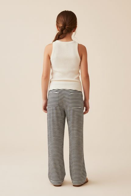 Pantalon Baggy Rayé Noir Blanc Ample Cordon Confortable Fille - Imprimé Maille - vue 2