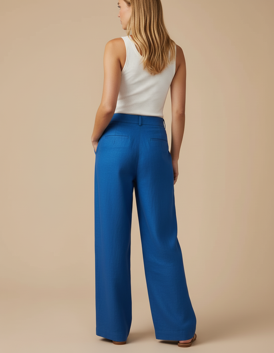 Pantalon Baggy Bleu Étoiles Ample Lin Décontracté - vue 2