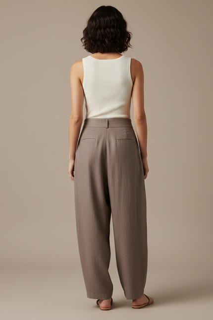 Pantalon Baggy Marron Ample Fluide Décontracté - Lin - vue 2