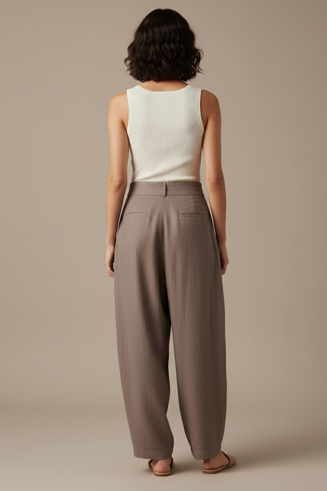 Pantalon Baggy Marron Ample Fluide Décontracté - Lin - vue 2