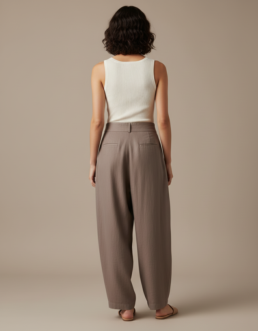 Pantalon Baggy Marron Ample Fluide Décontracté - Lin - vue 2