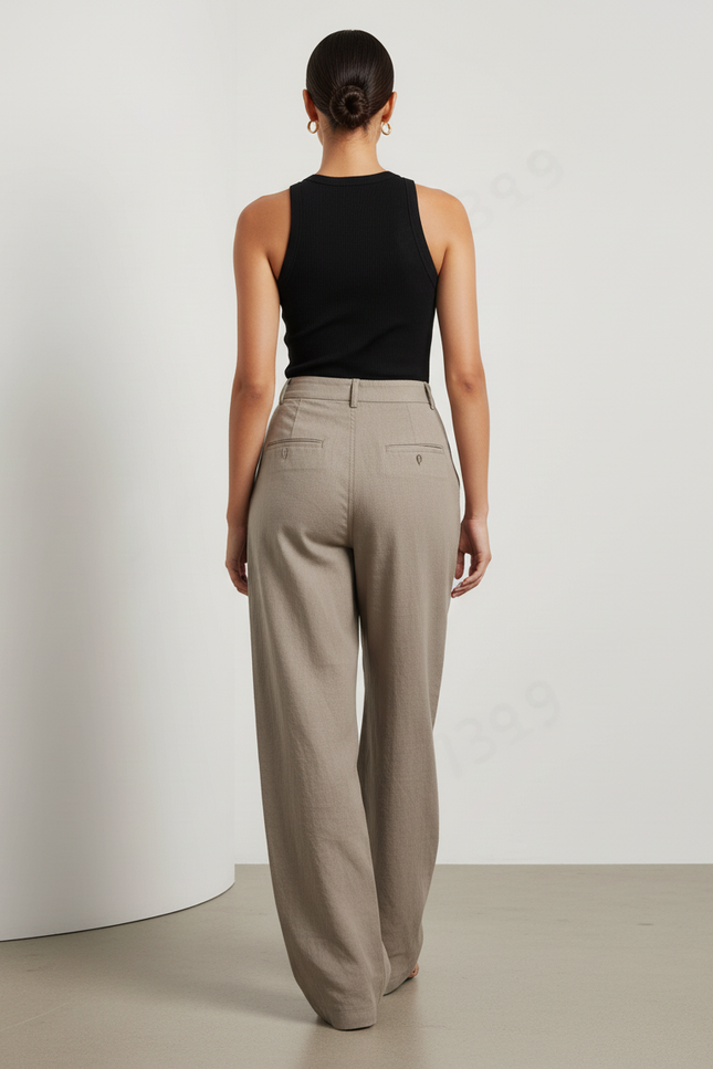 Pantalon Baggy Beige Cargo Ample Lin Poches - vue 2