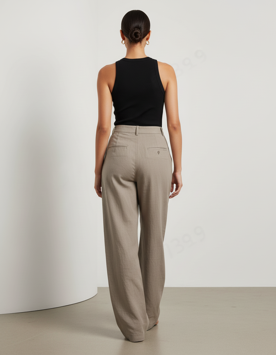 Pantalon Baggy Beige Cargo Ample Lin Poches - vue 2