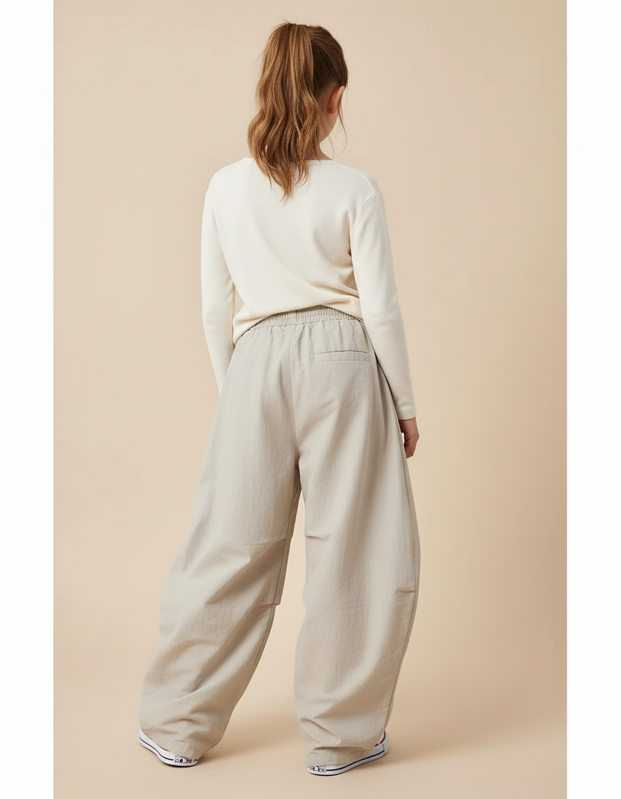 Pantalon Baggy Beige Ample Coton Décontracté Enfant - vue 2