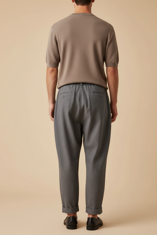 Pantalon Baggy Gris Plissé Cordon Confort Homme - Lin - vue 2