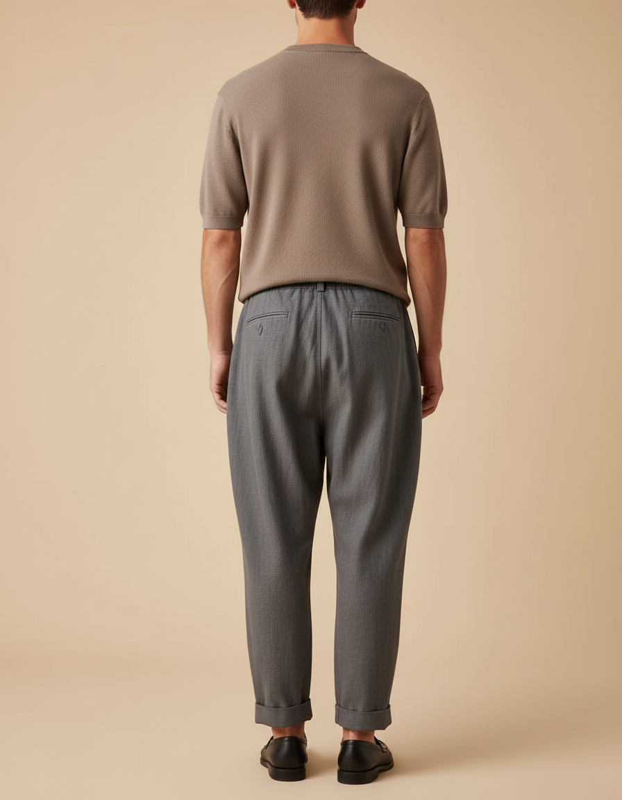 Pantalon Baggy Gris Plissé Cordon Confort Homme - Lin - vue 2