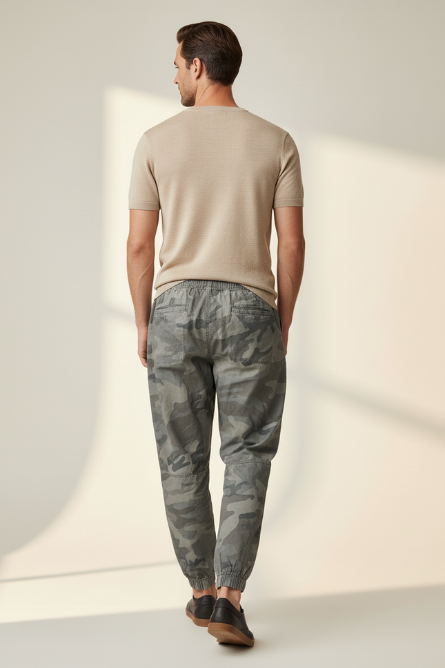 Pantalon Baggy Camouflage Ample Décontracté Cordon - Kaki Toile - vue 2