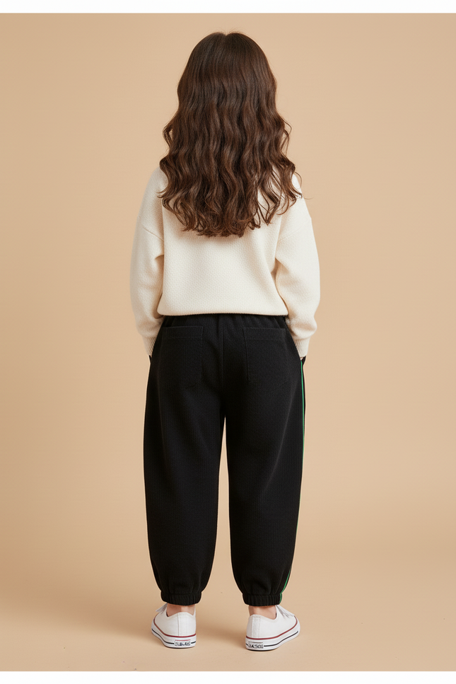 Pantalon Baggy Noir Côtelé Ample Lettre Vert Enfant - Cordé - vue 2
