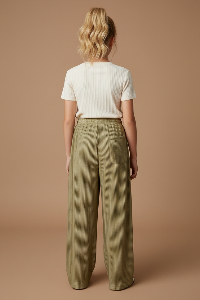Pantalon Baggy Plissé Vert Ample Fluide Fille - Kaki Polyester - vue 2