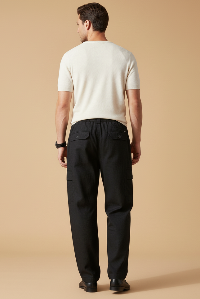 Pantalon Baggy Noir Coton Cargo Décontracté Homme - vue 2