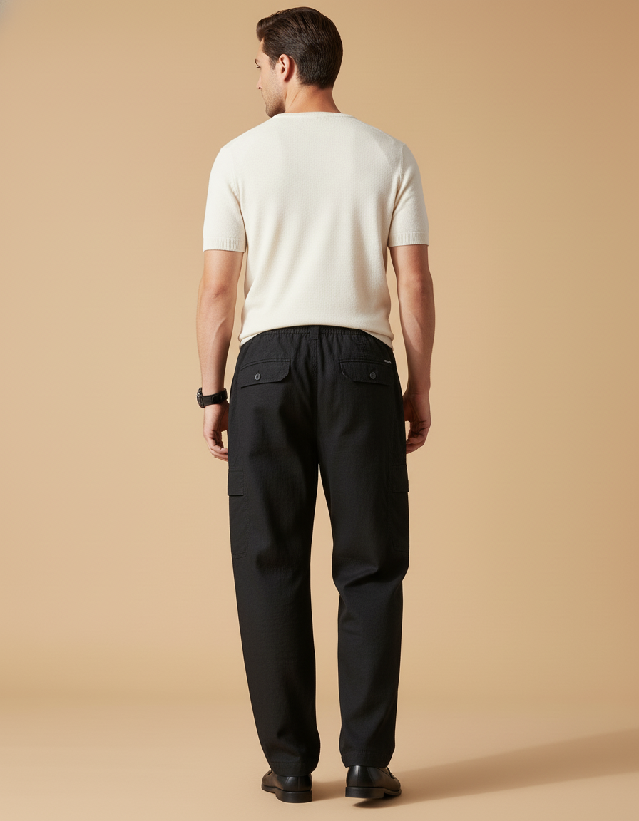 Pantalon Baggy Noir Coton Cargo Décontracté Homme - vue 2