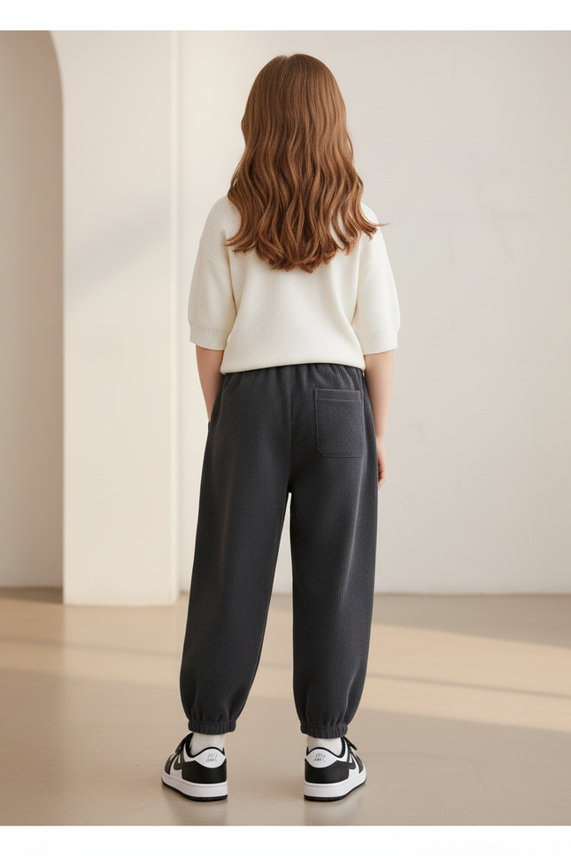 Pantalon Baggy Gris Côtelé Ample Cordon Vert - Cordé - vue 2