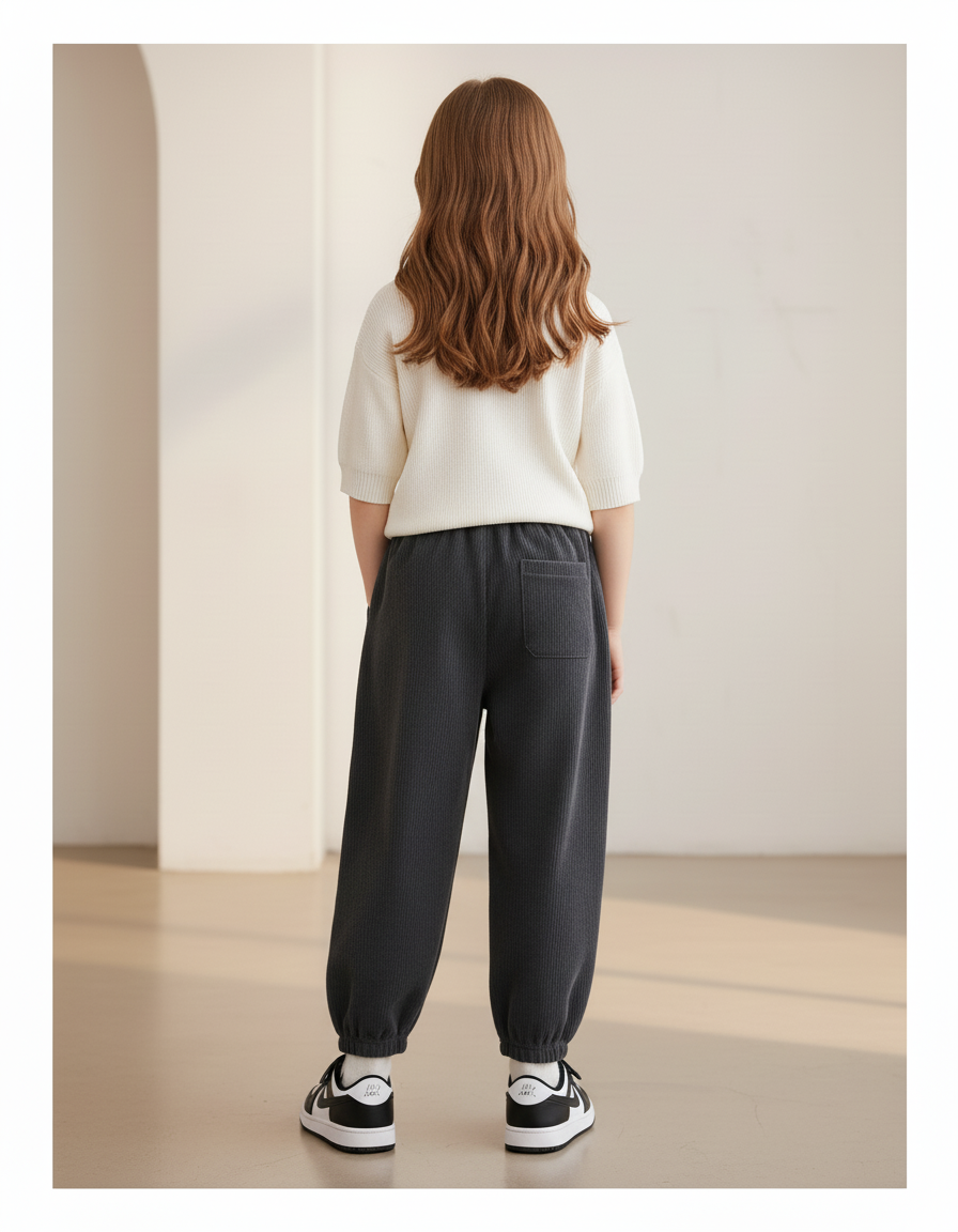 Pantalon Baggy Gris Côtelé Ample Cordon Vert - Cordé - vue 2