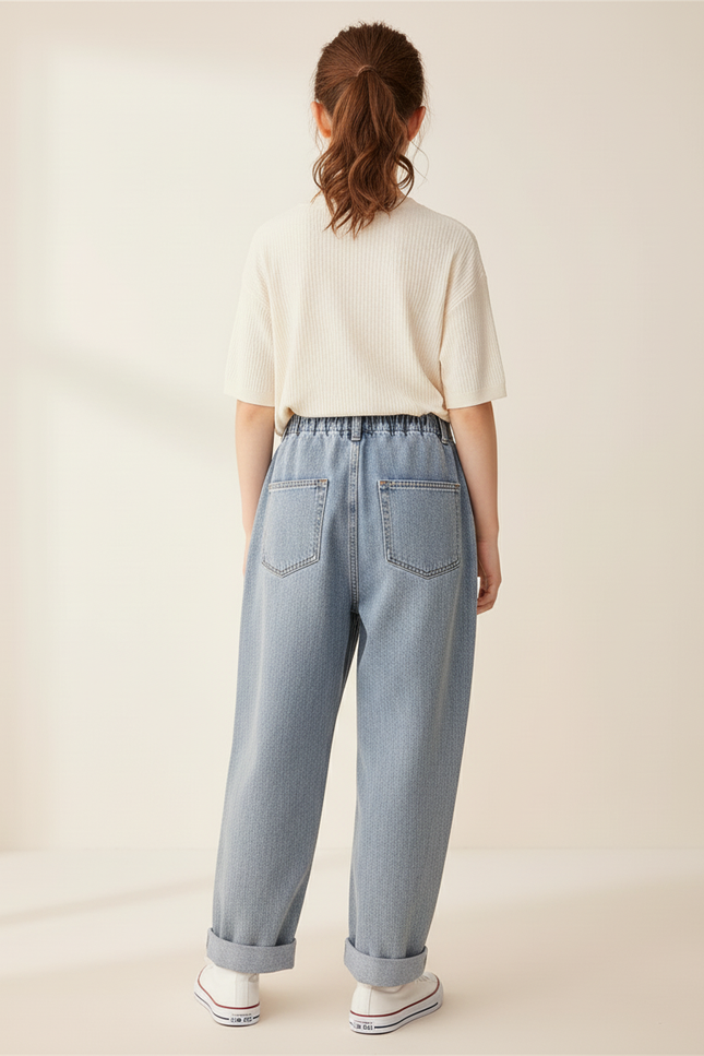 Pantalon Baggy Jean Bleu Ours Décontracté Ample Fille - vue 2