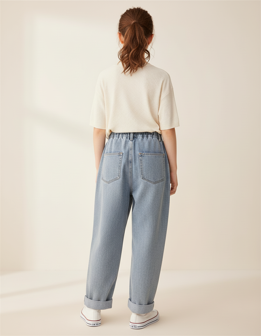 Pantalon Baggy Jean Bleu Ours Décontracté Ample Fille - vue 2