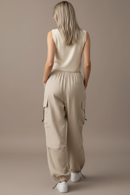Pantalon Baggy Beige Cargo Ample Multi-Poches Femme - Toile - vue 2