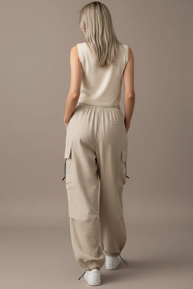 Pantalon Baggy Beige Cargo Ample Multi-Poches Femme - Toile - vue 2