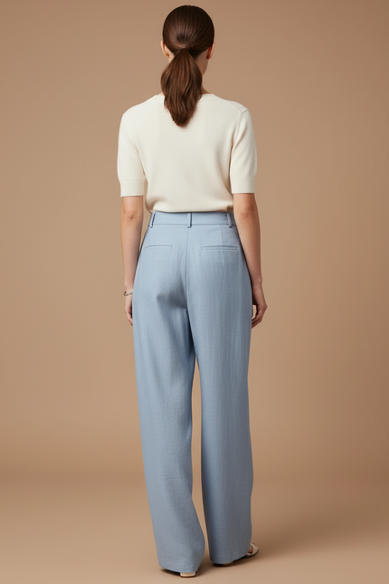 Pantalon Baggy Bleu Clair Lin Plissé Fluide Élégant - vue 2