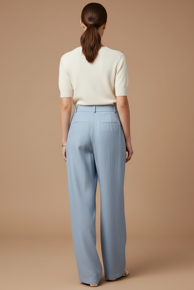 Pantalon Baggy Bleu Clair Lin Plissé Fluide Élégant - vue 2