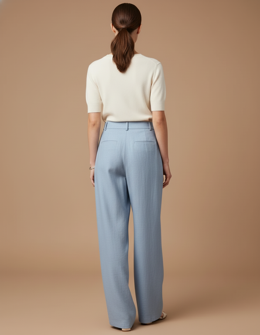 Pantalon Baggy Bleu Clair Lin Plissé Fluide Élégant - vue 2