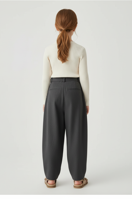 Pantalon Baggy Gris Plissé Ample Décontracté Hiver - Laine - vue 2