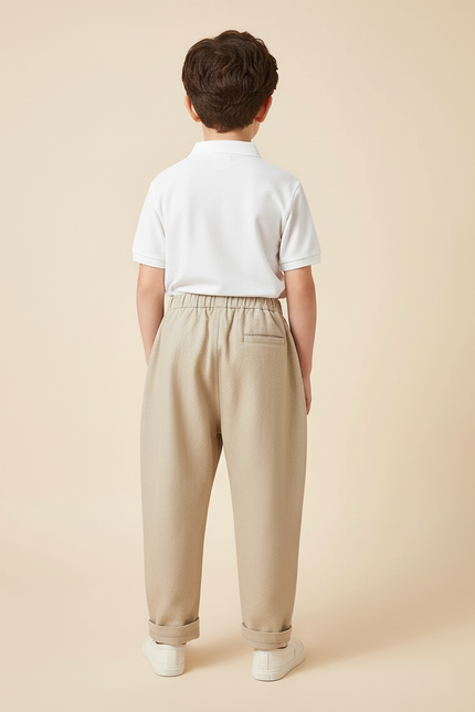 Pantalon Baggy Beige Ample Coton Élastique Enfant Décontracté - vue 2