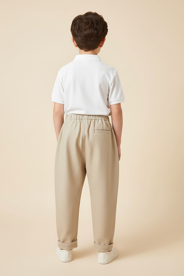 Pantalon Baggy Beige Ample Coton Élastique Enfant Décontracté - vue 2