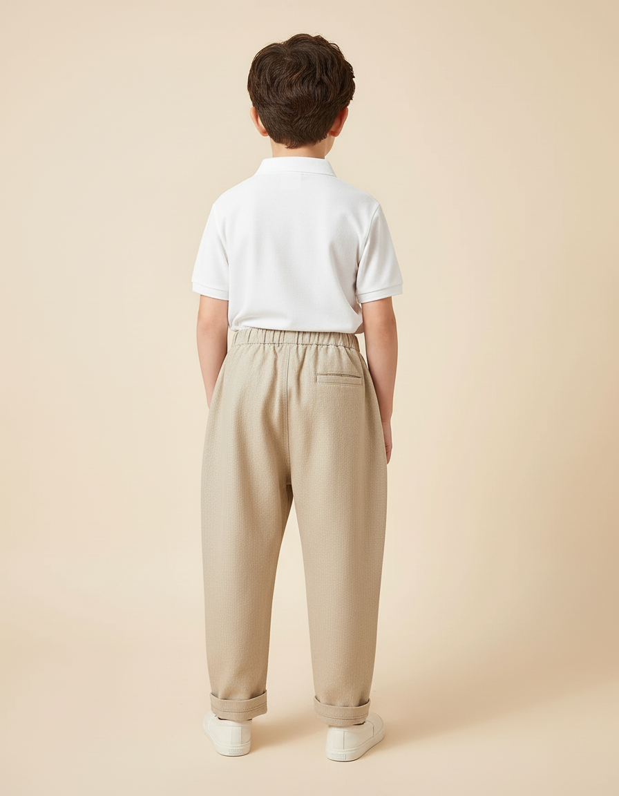Pantalon Baggy Beige Ample Coton Élastique Enfant Décontracté - vue 2