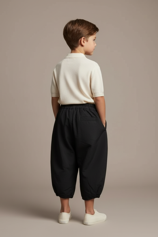Pantalon Baggy Noir Ample Coton Élastiqué Garçon - vue 2