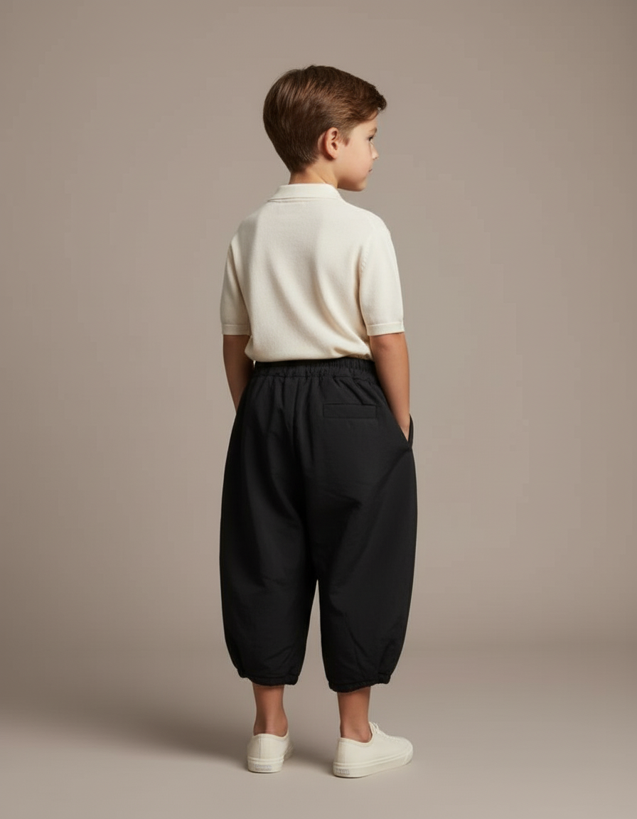 Pantalon Baggy Noir Ample Coton Élastiqué Garçon - vue 2