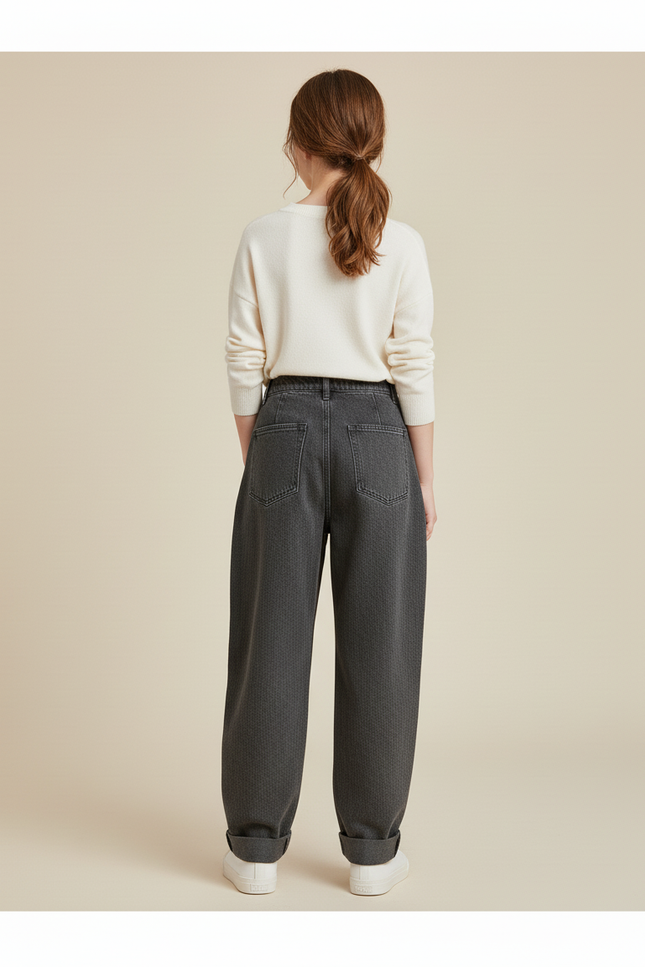 Pantalon Baggy Jean Gris Ample Plissé Confortable - vue 2