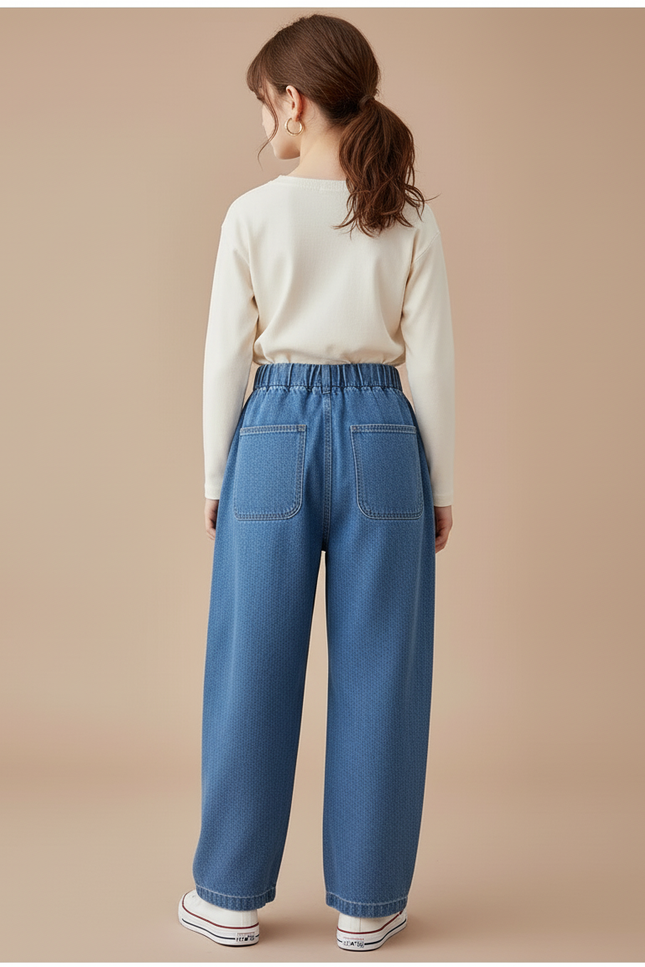 Pantalon Baggy Bleu Jean Ample Élastiqué Fille - vue 2