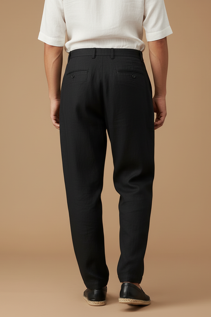 Pantalon Baggy Noir Lin Plissé Droit Homme - vue 2