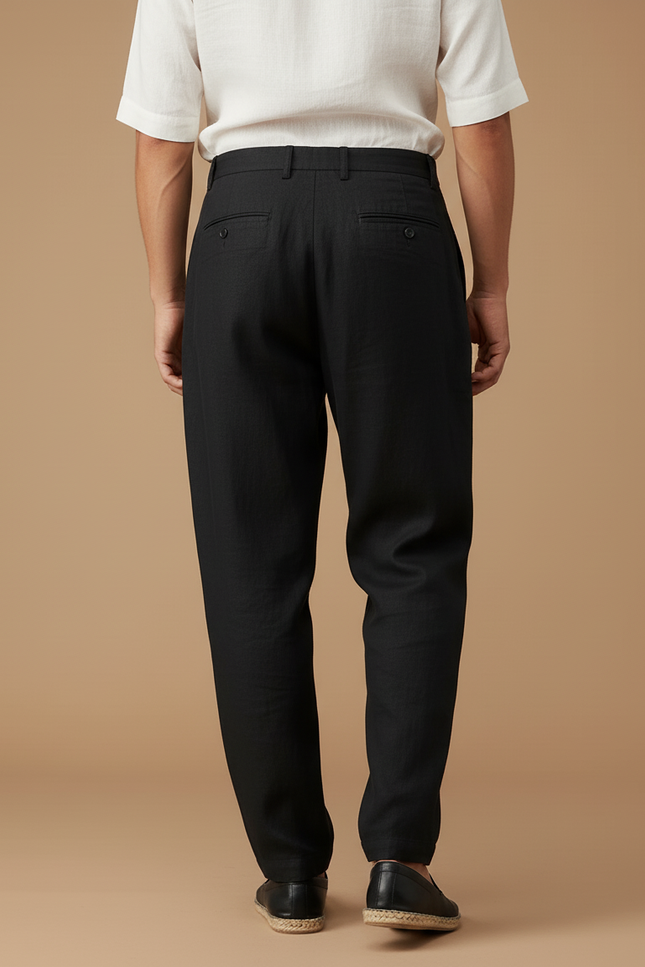 Pantalon Baggy Noir Lin Plissé Droit Homme - vue 2