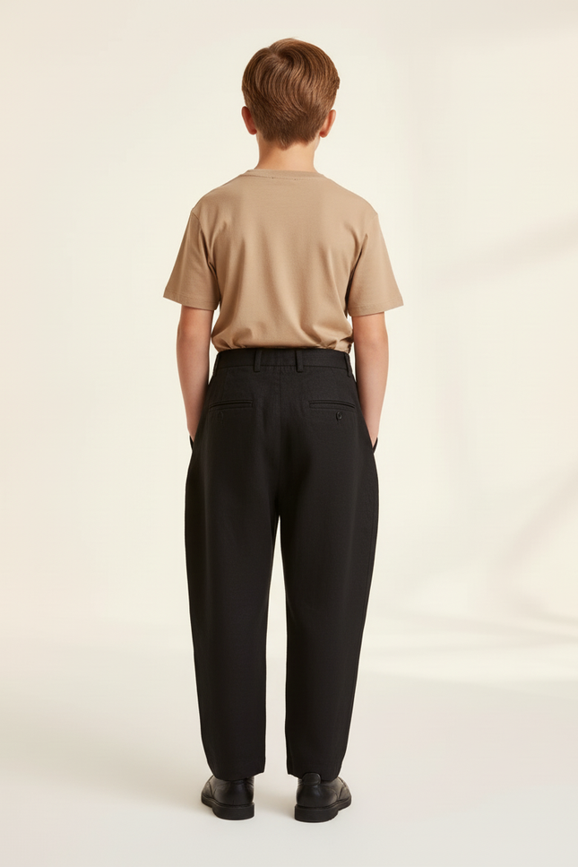 Pantalon Baggy Noir Ample Lin Garçon Élégant - vue 2