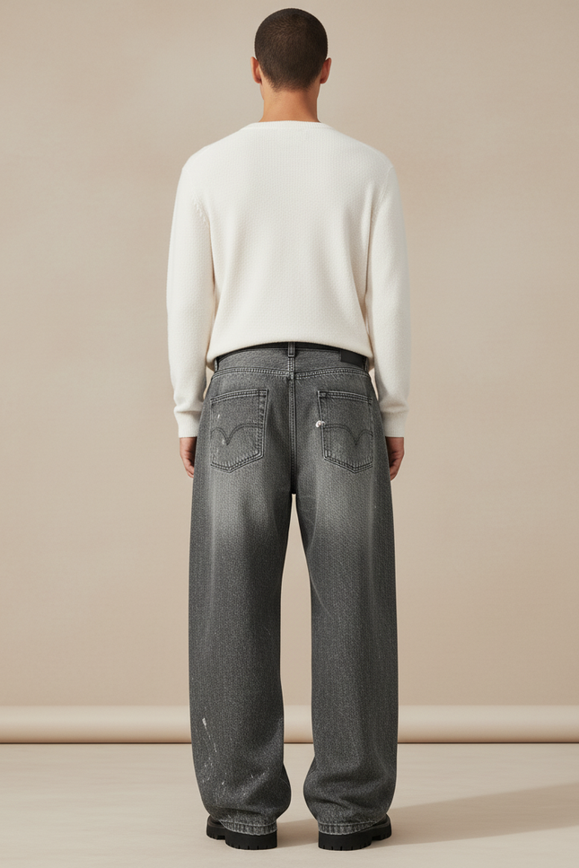 Pantalon Baggy Gris Délavé Ample Peint Homme - Jean - vue 2
