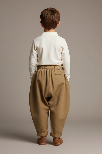 Pantalon Baggy Kaki Coton Ample Plissé Enfant - vue 2