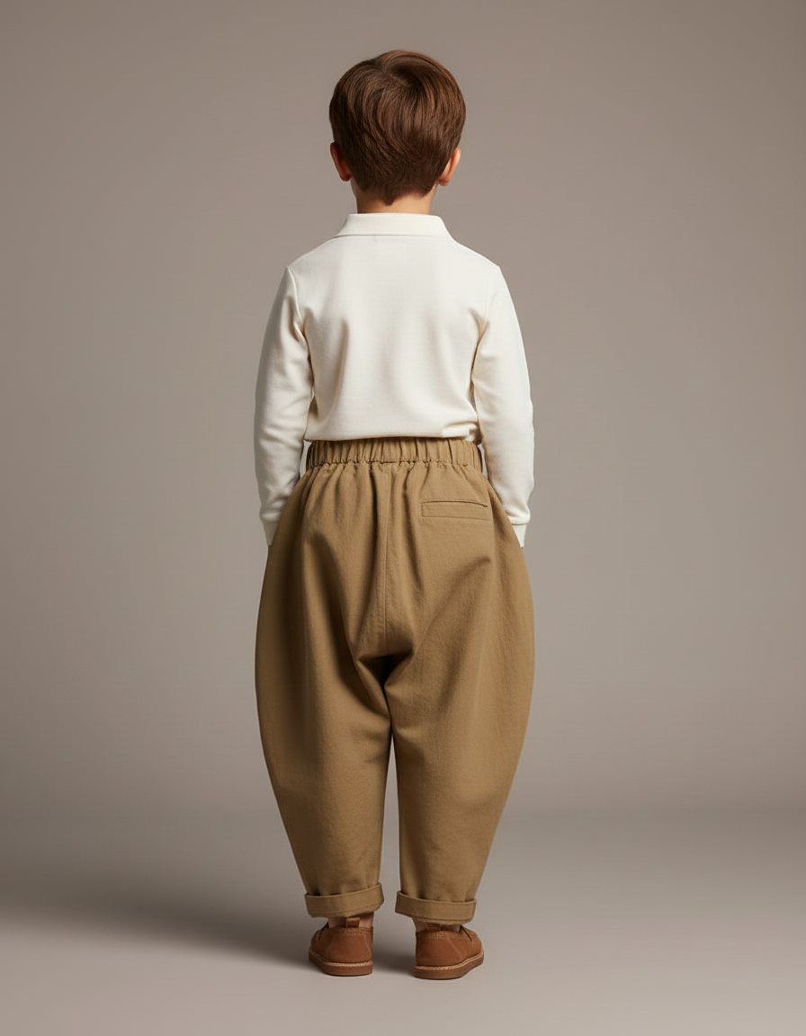 Pantalon Baggy Kaki Coton Ample Plissé Enfant - vue 2