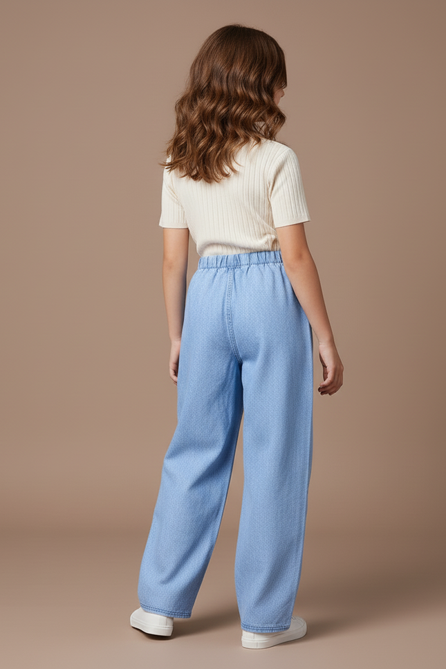 Pantalon Baggy Denim Clair Imprimé Décontracté Fille - Bleu Jean - vue 2