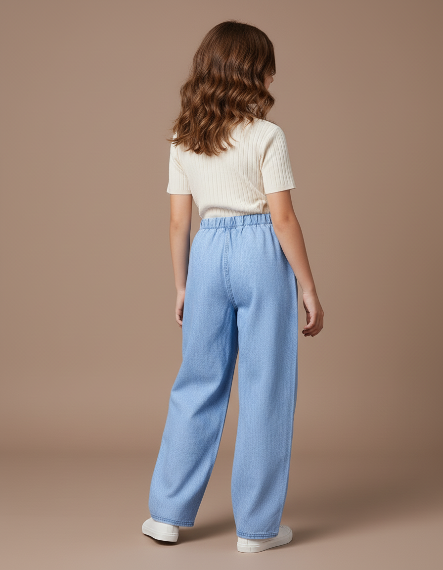Pantalon Baggy Denim Clair Imprimé Décontracté Fille - Bleu Jean - vue 2