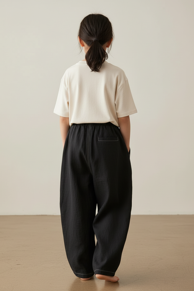 Pantalon Baggy Noir Lin Ample Confortable Enfant - vue 2