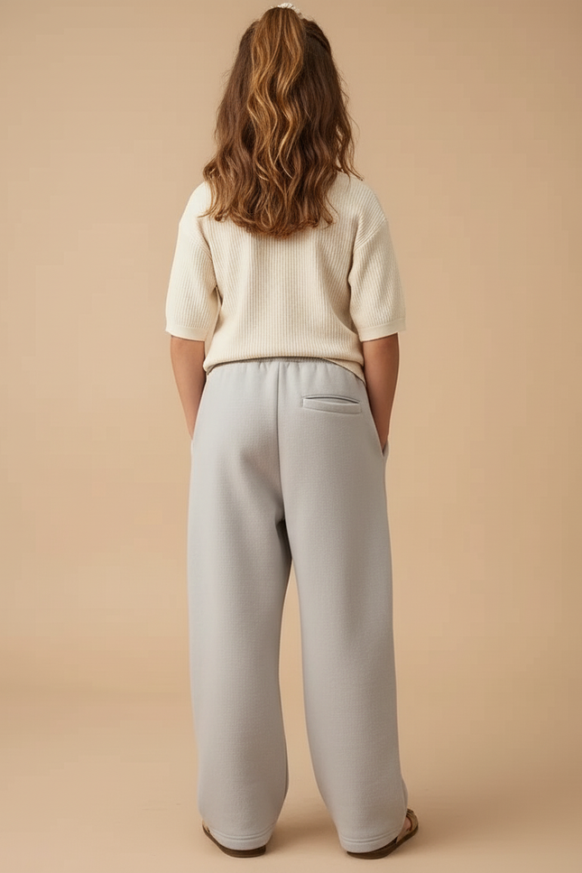Pantalon Baggy Gris Clair Ample Cordon Étoile Brodé - Molleton - vue 2